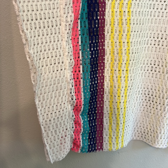 Roxy Open Knit Mesh Lace Multicolor Rainbow Poncho Cape Boho Crochet Coverup S - Picture 2 of 11